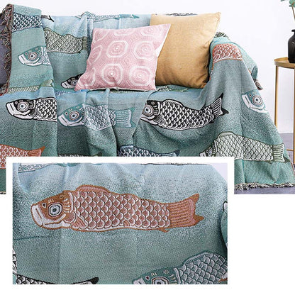 Coperta reversibile con nappa stampata Koi