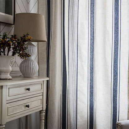 Tende semi-oscuranti a righe blu navy e beige Ownkoti