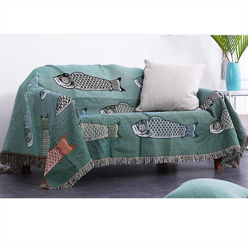 Coperta reversibile con nappa stampata Koi