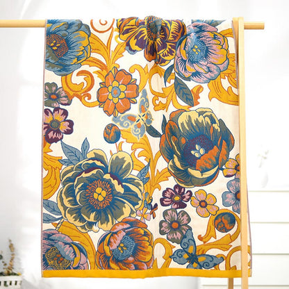 Asciugamano da bagno reversibile in cotone con fiori in fiore