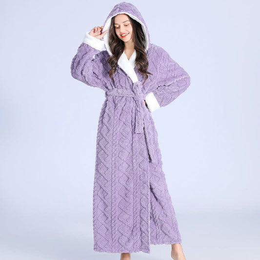 Accappatoio lungo con cappuccio in jacquard Ownkoti e cintura