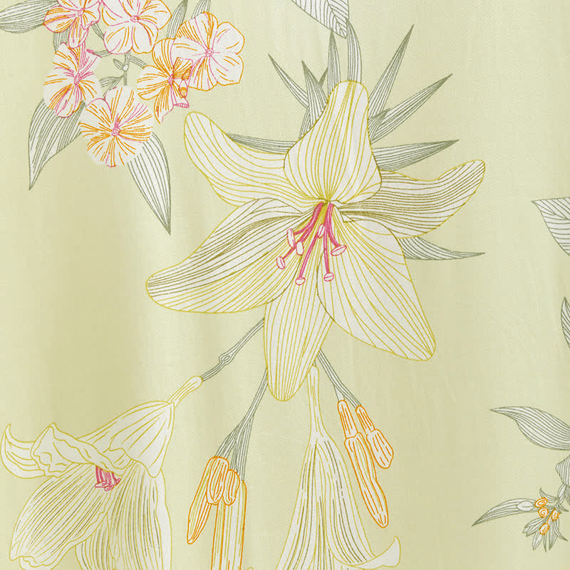 Camicia da notte corta traspirante con scollo a V e fiore di giglio