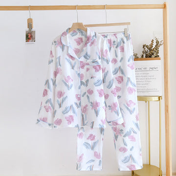 Completo da notte in garza di cotone floreale chic