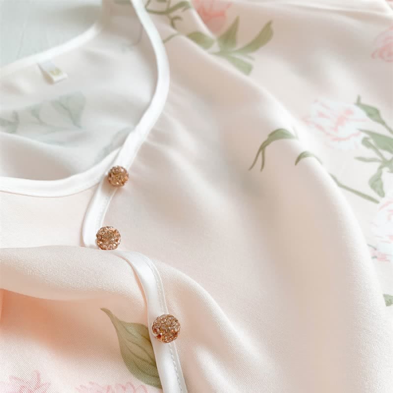 Camicia da notte morbida e traspirante con stampa a fiori rosa