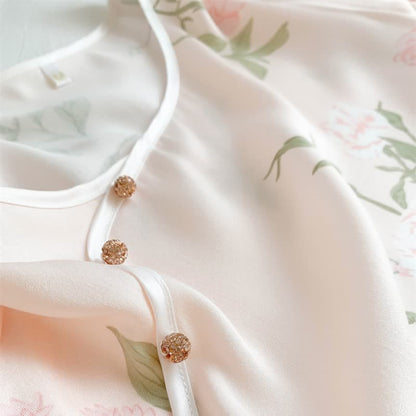 Camicia da notte morbida e traspirante con stampa a fiori rosa