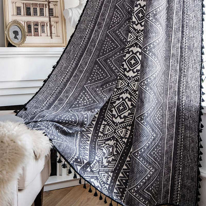Tende con nappe in cotone geometrico nero bohémien Ownkoti
