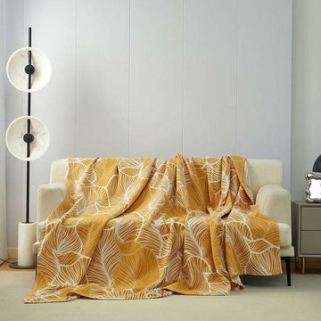 Coperta copridivano con foglie di platano - Giallo - 230cm x 250cm - image 1