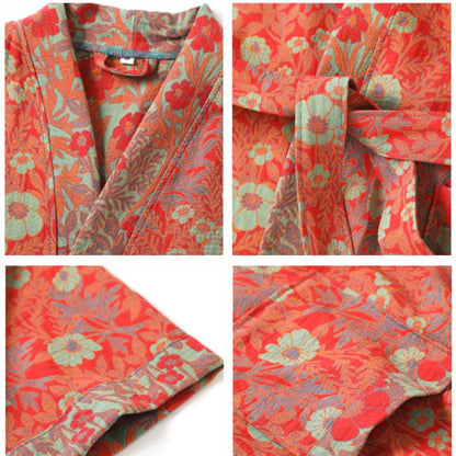 Accappatoio in cotone jacquard a fiori con cintura