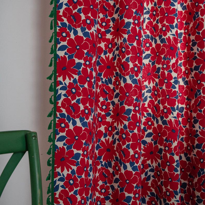 Tenda filtrante per la luce in stile dipinto di fiori rossi