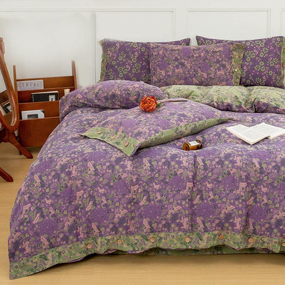Set di biancheria da letto in cotone viola con motivo floreale Boho (4 pezzi)