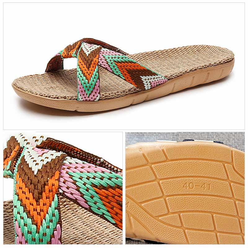 Pantofole antiscivolo in lino Boho Cross