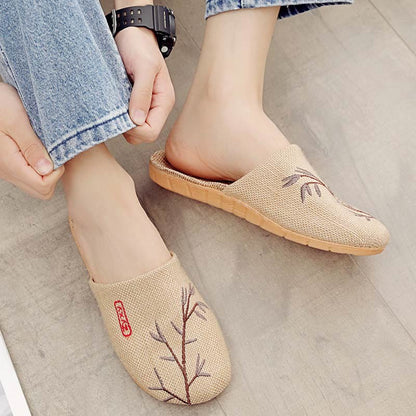 Comode pantofole in lino ricamate Plum Bossom