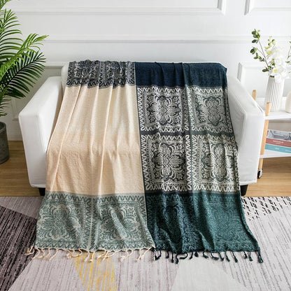 Coperta scialle in maglia con nappe e fiori bohémien Ownkoti