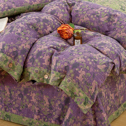 Set di biancheria da letto in cotone viola con motivo floreale Boho (4 pezzi)