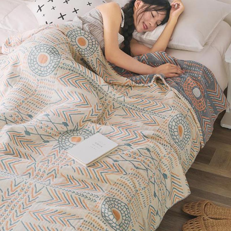 Asciugamano reversibile per divano, trapunta in cotone a righe Boho Ownkoti