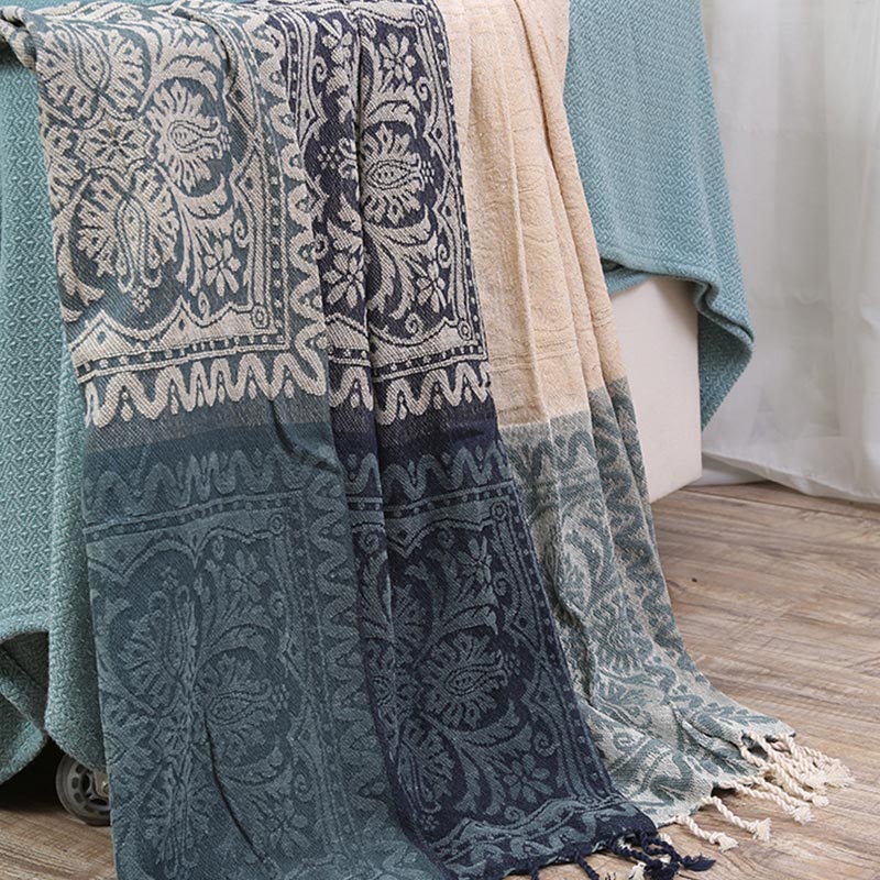 Coperta scialle in maglia con nappe e fiori bohémien Ownkoti