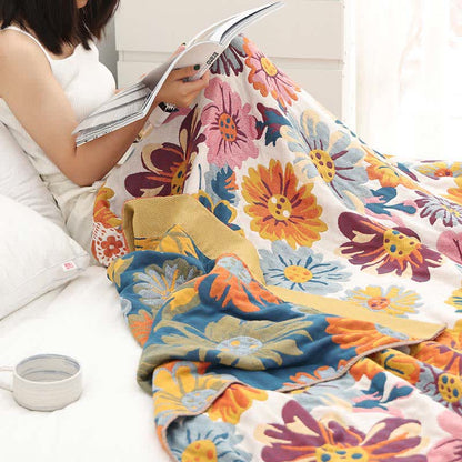 Trapunta reversibile in cotone con fiori colorati e luminosi