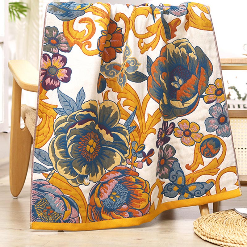 Asciugamano da bagno reversibile in cotone con fiori in fiore