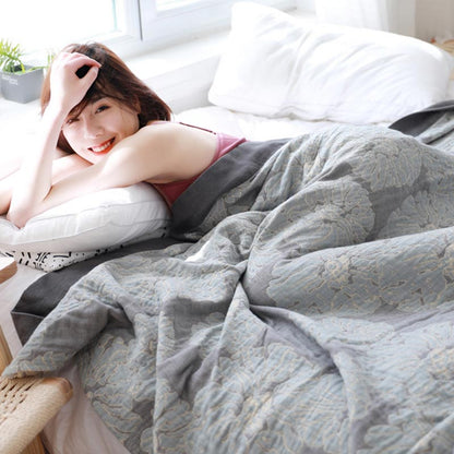 Trapunta reversibile leggera in cotone Peony