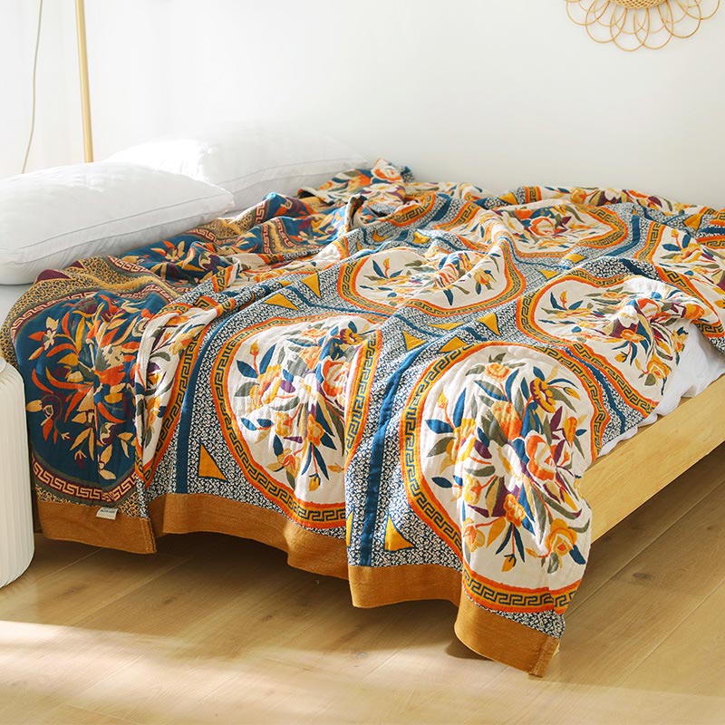 Trapunta double face in cotone a quadri floreali Ownkoti