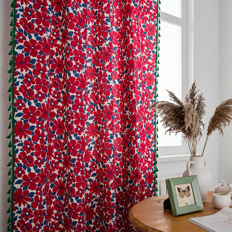 Tenda filtrante per la luce in stile dipinto di fiori rossi