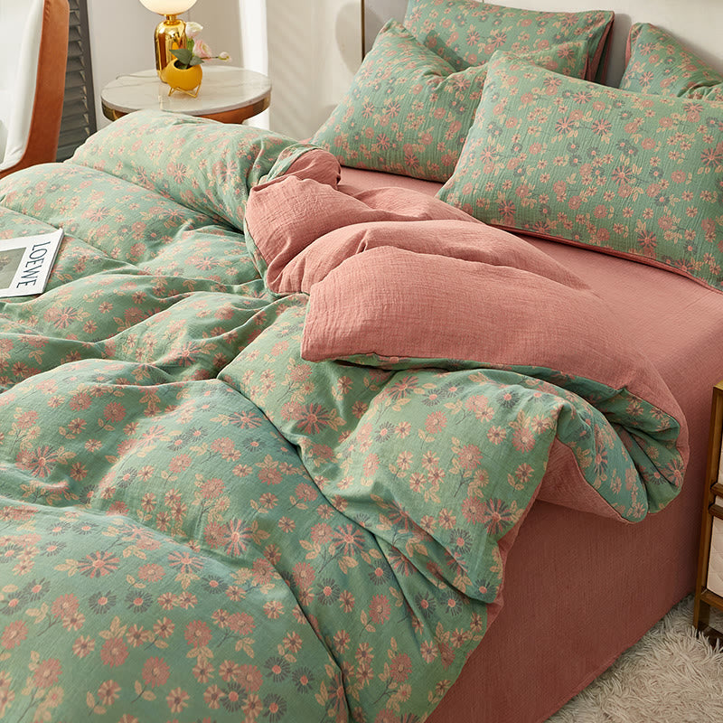 Trapunta reversibile in cotone jacquard girasole