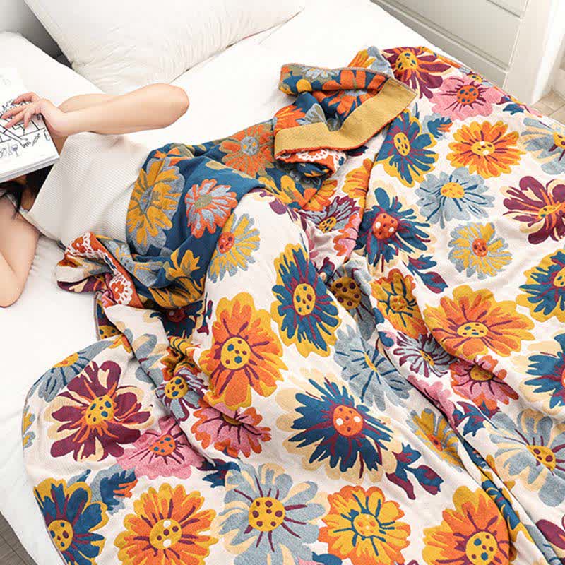 Trapunta reversibile in cotone con fiori colorati e luminosi