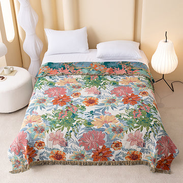 Trapunta reversibile in garza con motivo floreale tropicale vintage - Matrimoniale Grande - image 0