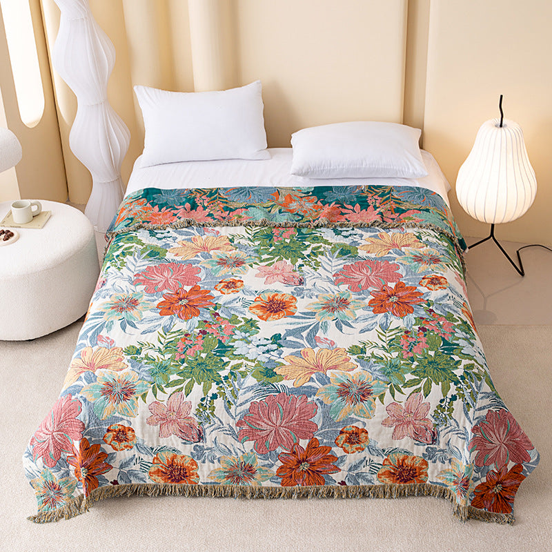 Trapunta reversibile in garza con motivo floreale tropicale vintage - Matrimoniale Grande - image 0