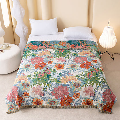 Trapunta reversibile in garza con motivo floreale tropicale vintage - Matrimoniale Grande - image 0
