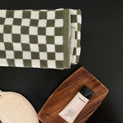 Set di asciugamani da bagno a quadri a scacchi colorblock di Ownkoti
