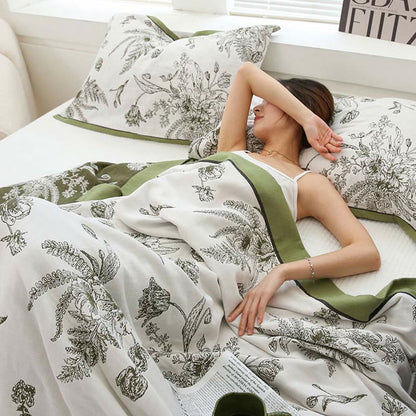 Trapunta reversibile in cotone con motivo floreale e foglia pastorale