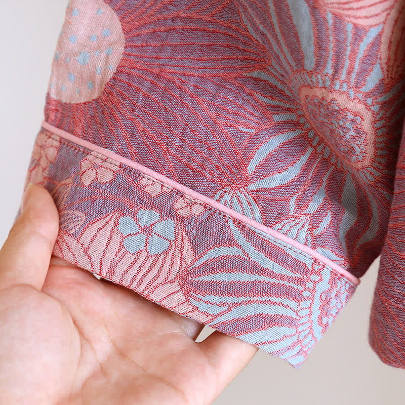 Completo da casa in garza di cotone jacquard girasole