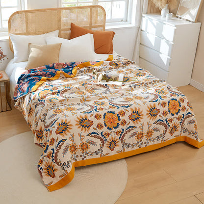 Trapunta reversibile in cotone con grappoli di fiori