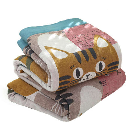 Trapunta reversibile in cotone morbido con motivo a gatto carino Ownkoti