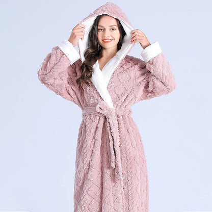 Accappatoio lungo con cappuccio in jacquard Ownkoti e cintura