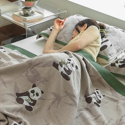 Trapunta reversibile in cotone con stampa panda
