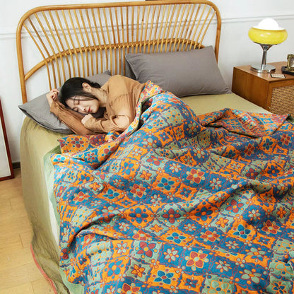 Trapunta reversibile in cotone con stampa floreale Boho