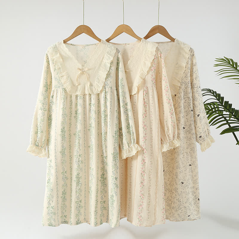 Camicia da notte in garza a doppio strato di cotone pastorale