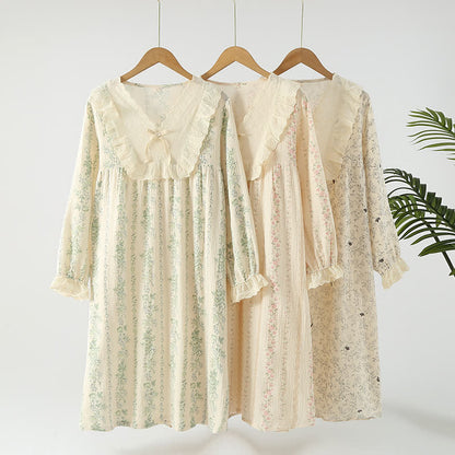 Camicia da notte in garza a doppio strato di cotone pastorale