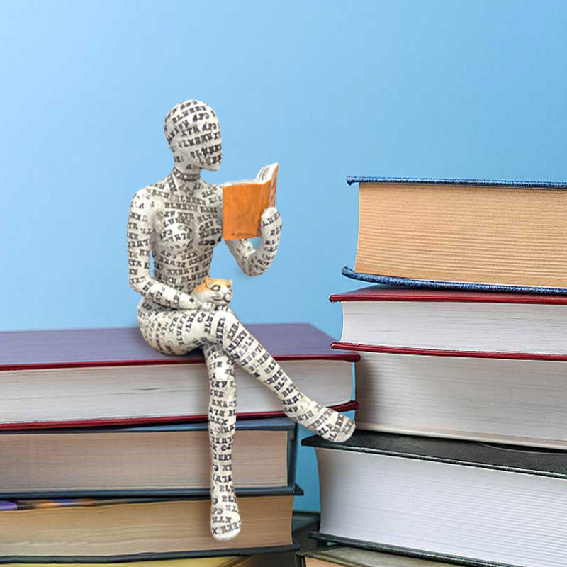 Statua della donna pensatrice che legge, decorazione per libreria