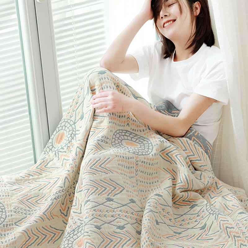 Asciugamano reversibile per divano, trapunta in cotone a righe Boho Ownkoti