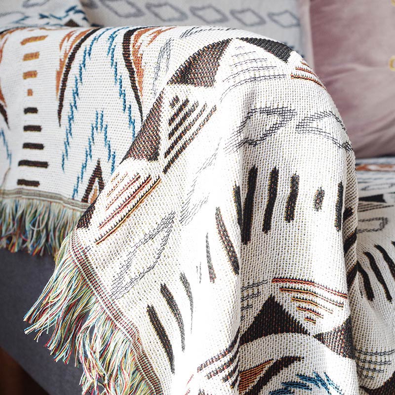 Coperta da salotto in maglia bohémien con nappa