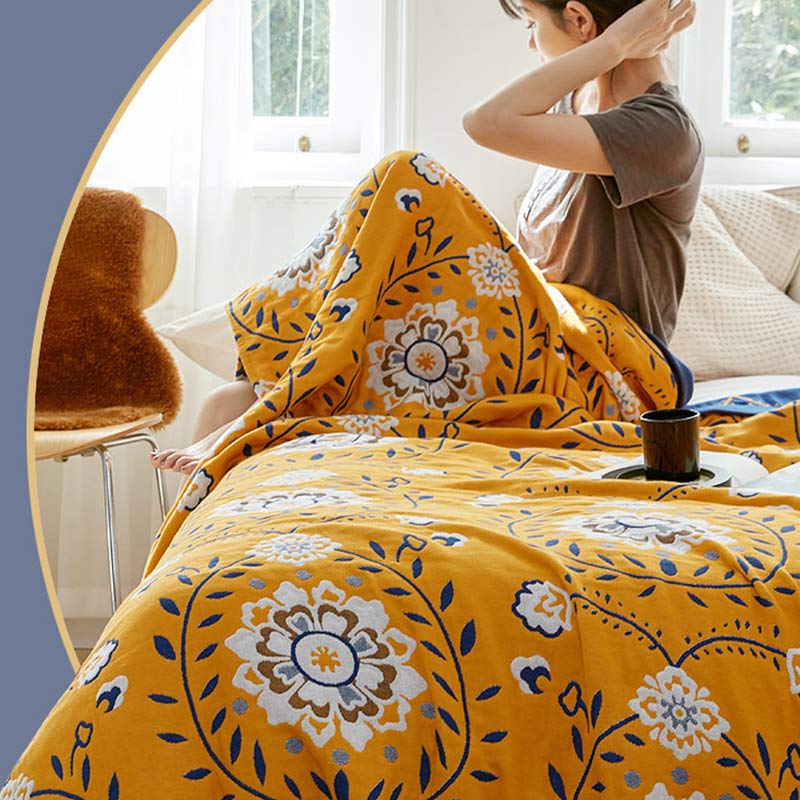 Trapunta double-face in cotone con fiori bianchi
