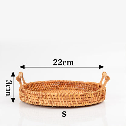 Vassoio rotondo in rattan intrecciato a mano Ownkoti con manici