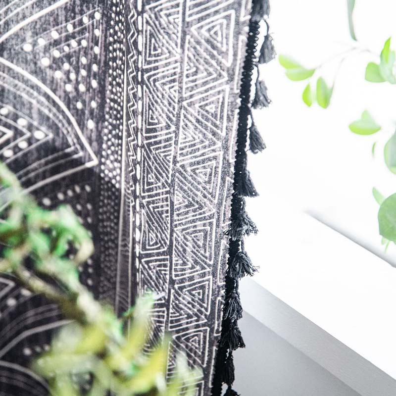 Tende con nappe in cotone geometrico nero bohémien Ownkoti