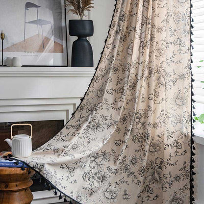 Tenda a fiori neri con nappa nera