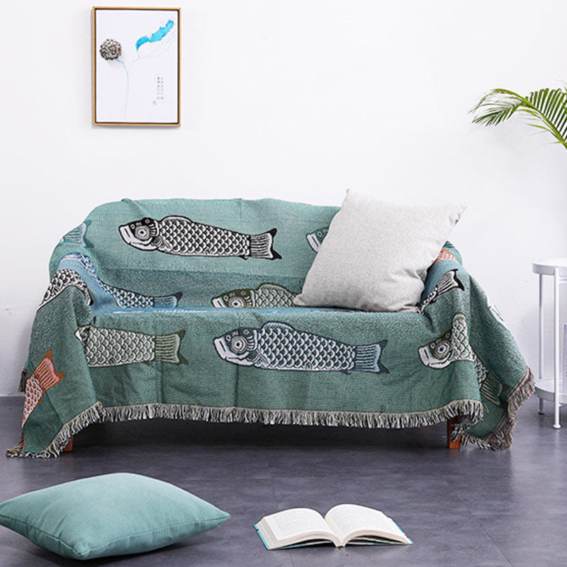 Coperta reversibile con nappa stampata Koi