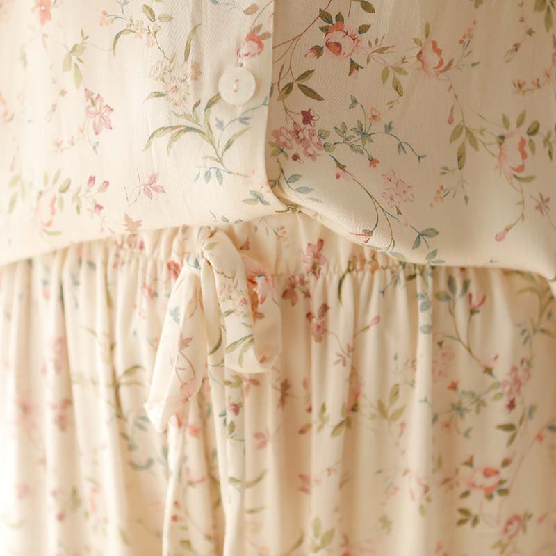 Ownkoti - Camicia da notte a maniche lunghe con scollo a V in raso floreale