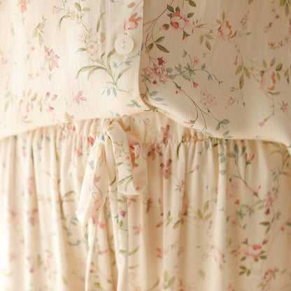 Ownkoti - Camicia da notte a maniche lunghe con scollo a V in raso floreale